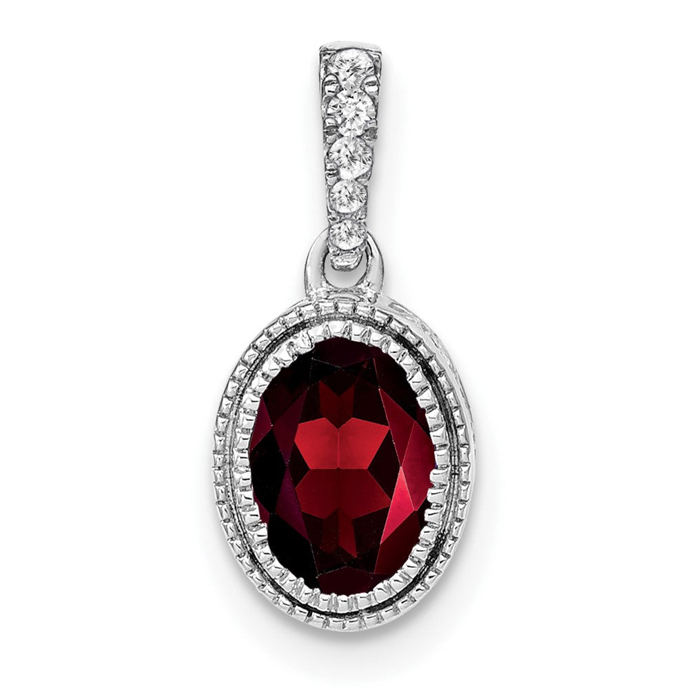 14K Weißgold Anhänger, oval, mit Granat und echten Diamanten