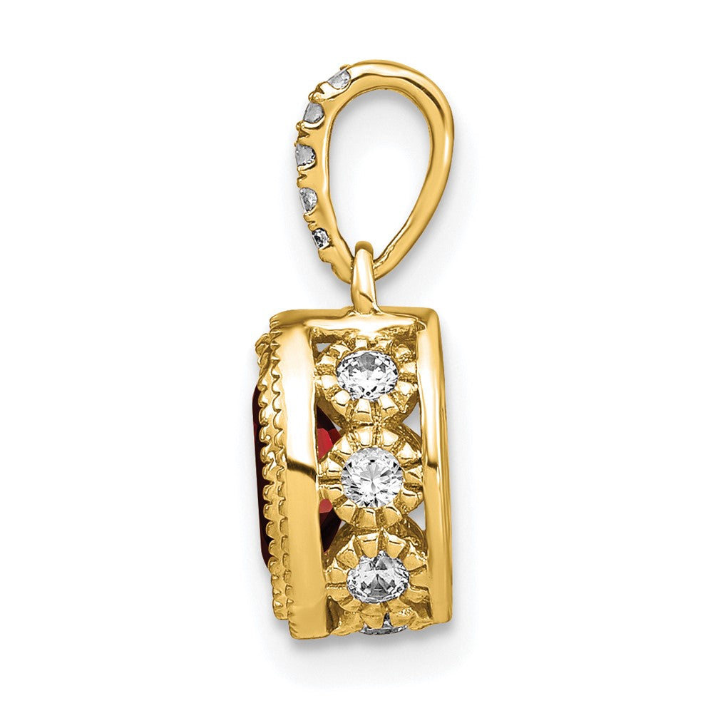 14K Gelbgold Ovaler Granat- und Echtdiamant-Anhänger