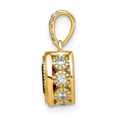 14K Gelbgold Ovaler Granat- und Echtdiamant-Anhänger