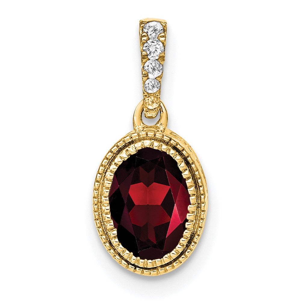 14K Gelbgold Ovaler Granat- und Echtdiamant-Anhänger
