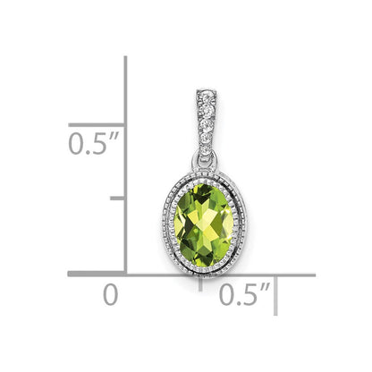 14K Weißgold Oval-Anhänger mit Peridot und echtem Diamant