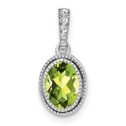 14K Weißgold Oval-Anhänger mit Peridot und echtem Diamant