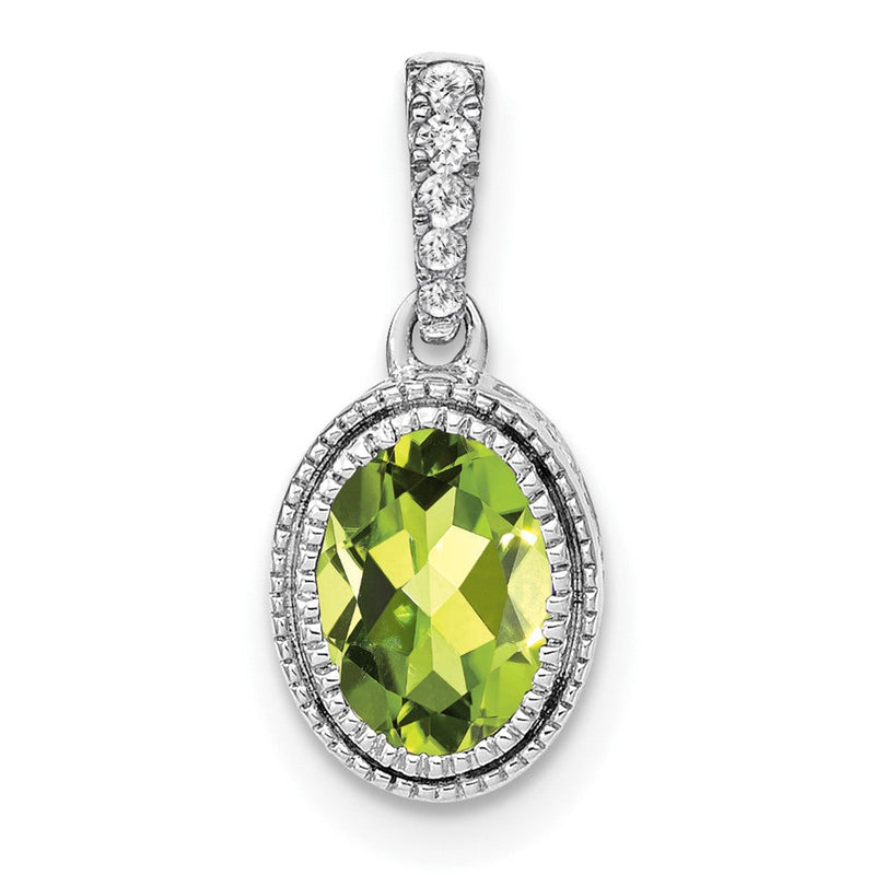 14K Weißgold Oval-Anhänger mit Peridot und echtem Diamant