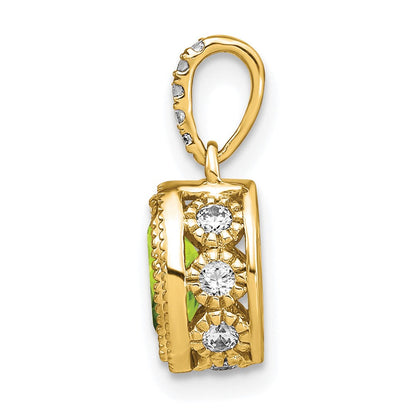 14K Gelbgold Anhänger mit ovalem Peridot und echten Diamanten