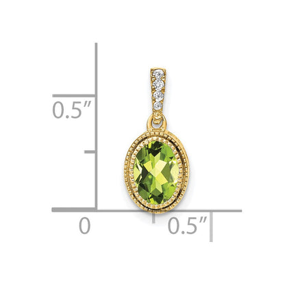 14K Gelbgold Anhänger mit ovalem Peridot und echten Diamanten