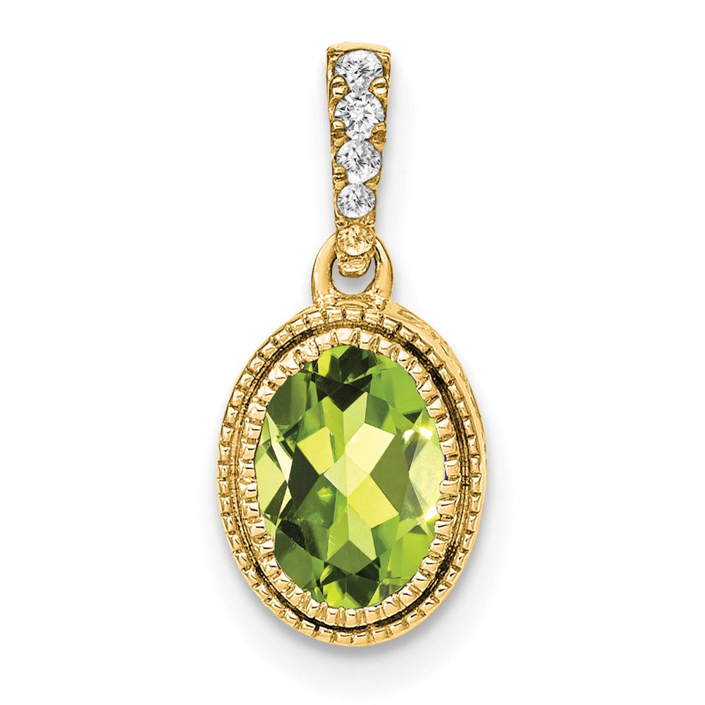 14K Gelbgold Anhänger mit ovalem Peridot und echten Diamanten