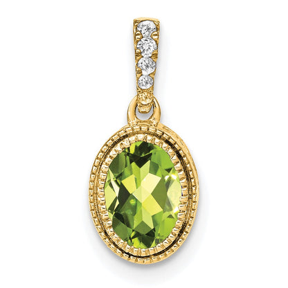 14K Gelbgold Anhänger mit ovalem Peridot und echten Diamanten