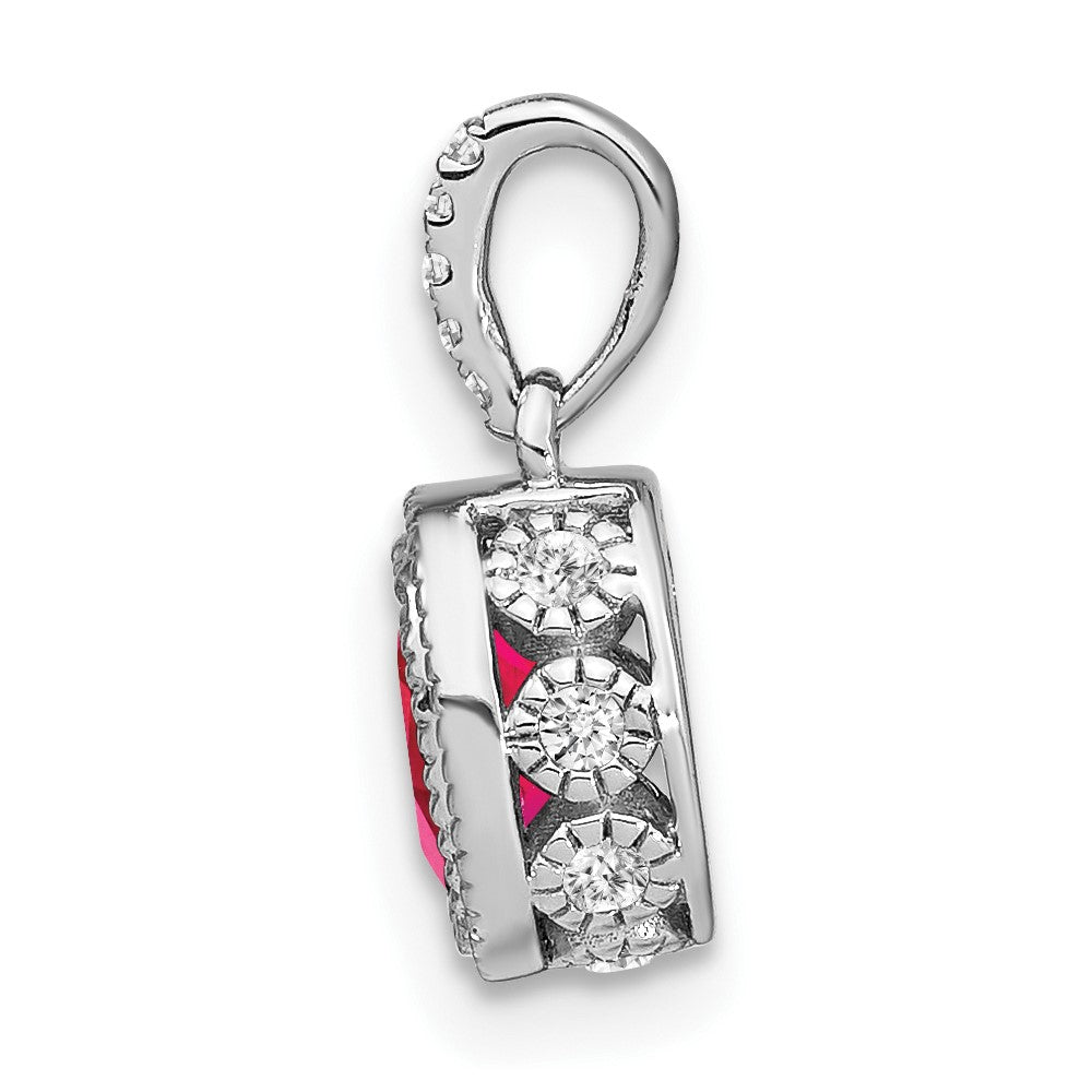 14 Karat Weißgold-Anhänger, oval, mit Rubin und echtem Diamant