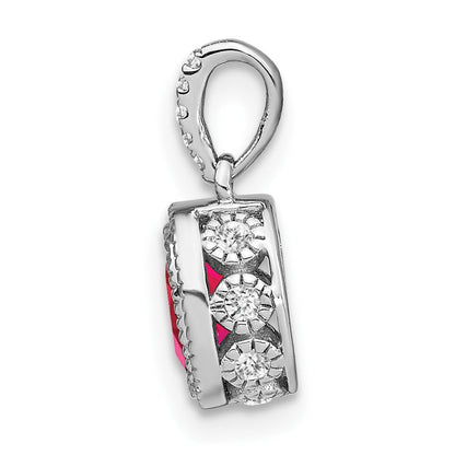 14 Karat Weißgold-Anhänger, oval, mit Rubin und echtem Diamant