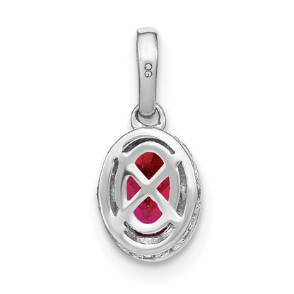 14 Karat Weißgold-Anhänger, oval, mit Rubin und echtem Diamant
