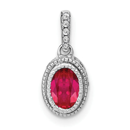 14 Karat Weißgold-Anhänger, oval, mit Rubin und echtem Diamant