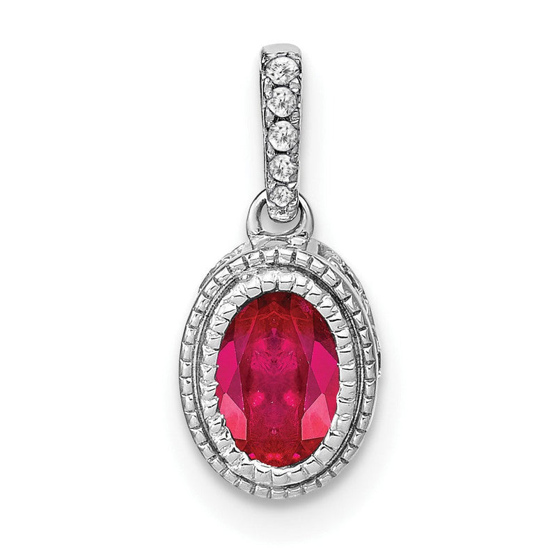 14 Karat Weißgold-Anhänger, oval, mit Rubin und echtem Diamant