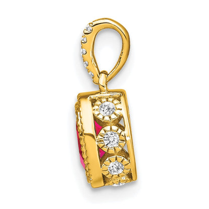 14K Gelbgold Ovaler Rubin- und Echtdiamant-Anhänger