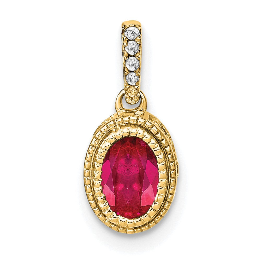14K Gelbgold Ovaler Rubin- und Echtdiamant-Anhänger