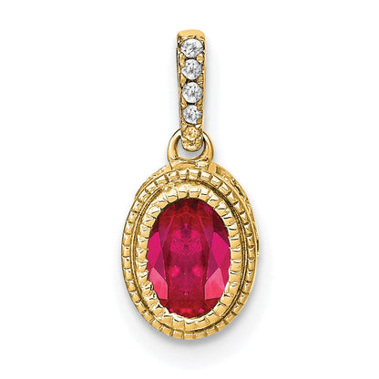 14K Gelbgold Ovaler Rubin- und Echtdiamant-Anhänger