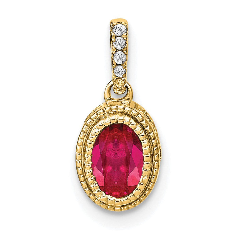 14K Gelbgold Ovaler Rubin- und Echtdiamant-Anhänger