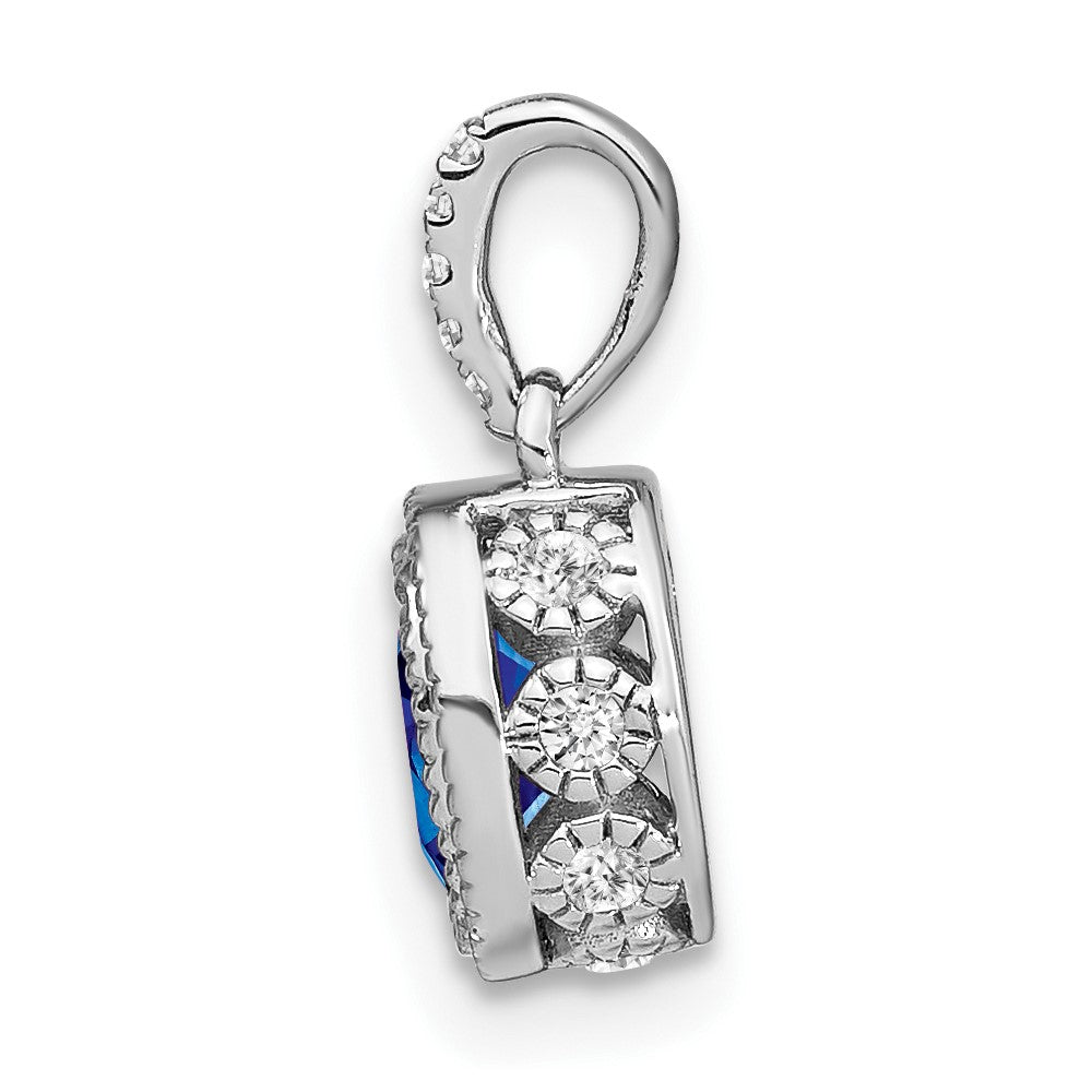 14K Weißgold Anhänger mit ovalem Saphir und echten Diamanten