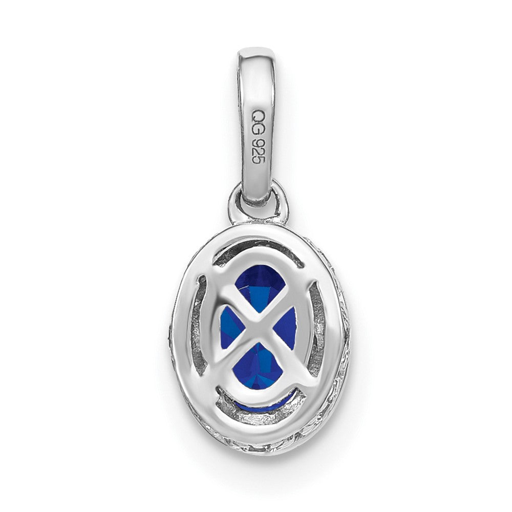 14K Weißgold Anhänger mit ovalem Saphir und echten Diamanten