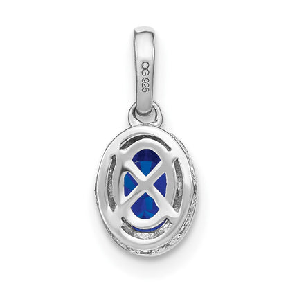 14K Weißgold Anhänger mit ovalem Saphir und echten Diamanten