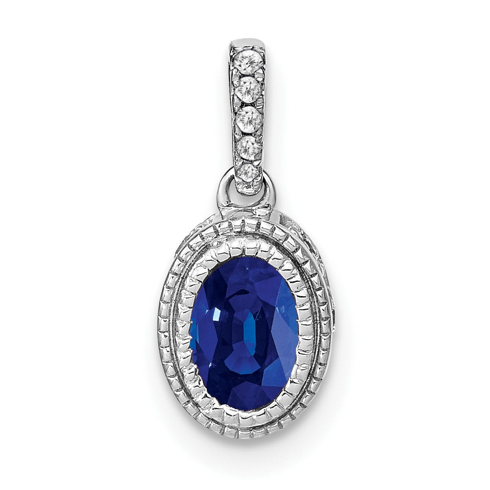 14K Weißgold Anhänger mit ovalem Saphir und echten Diamanten