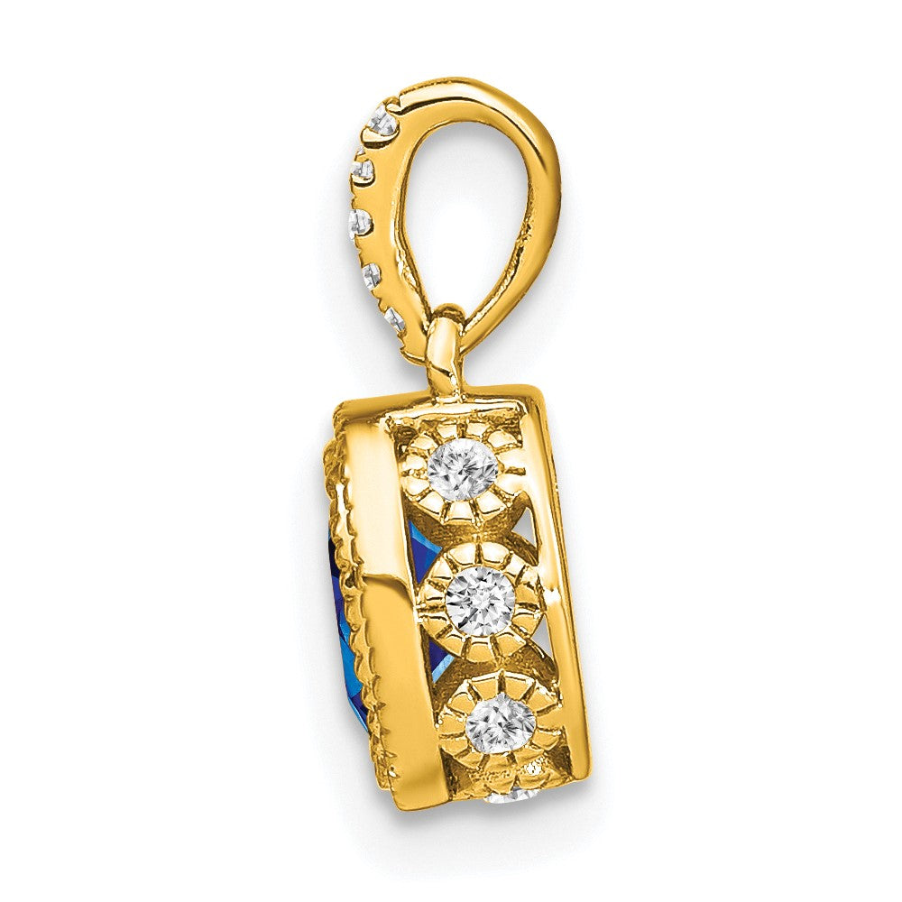 14K Gelbgold Anhänger mit ovalem Saphir und echten Diamanten
