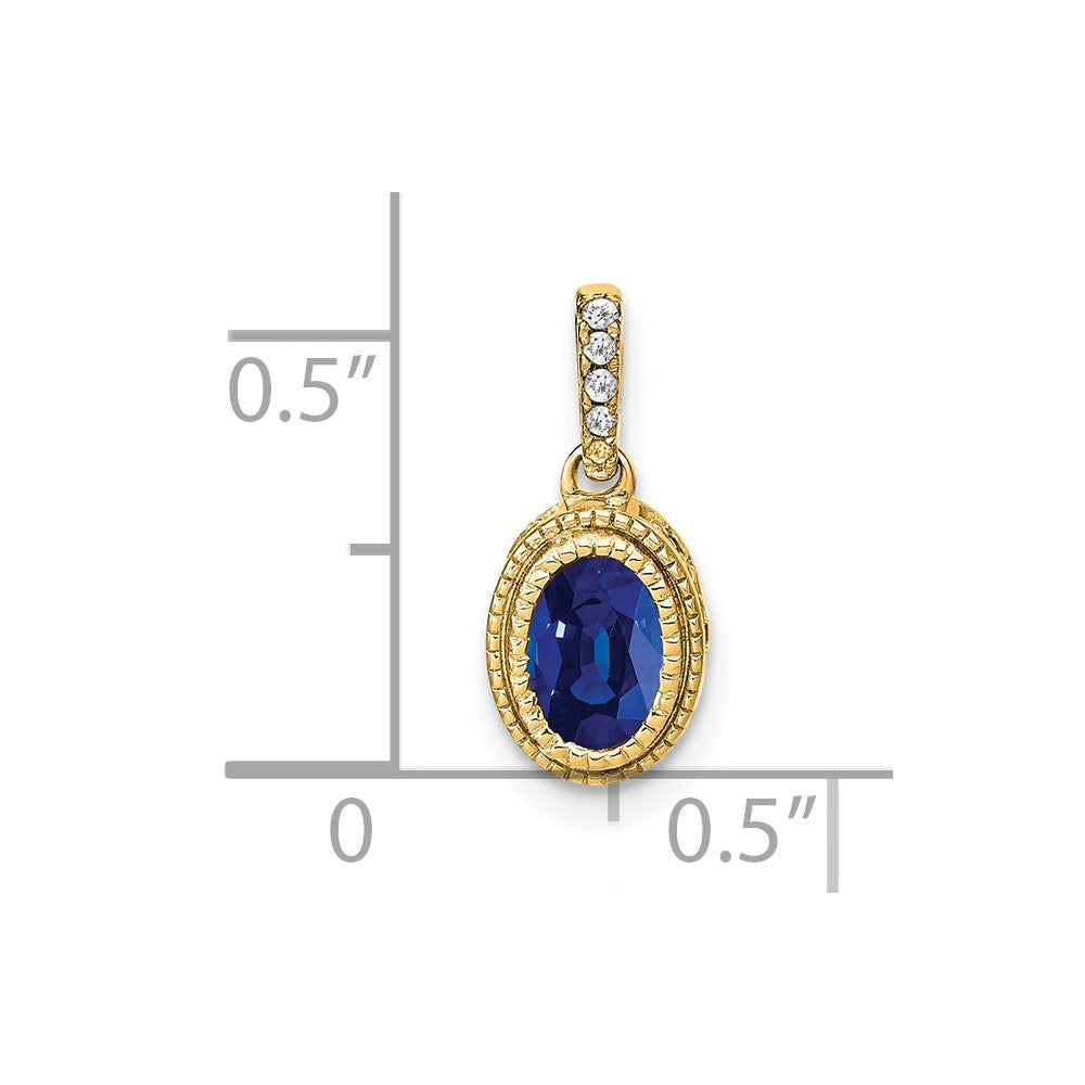 14K Gelbgold Anhänger mit ovalem Saphir und echten Diamanten