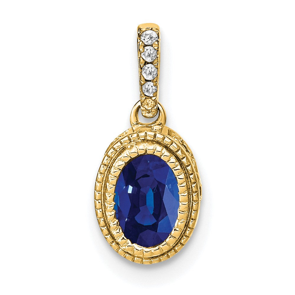 14K Gelbgold Anhänger mit ovalem Saphir und echten Diamanten