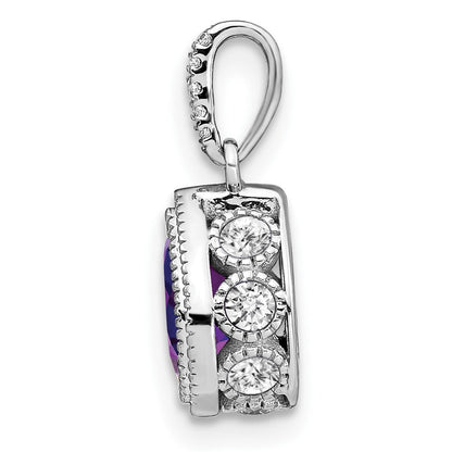 14K Weißgold Anhänger mit birnenförmigem Amethyst und echten Diamanten