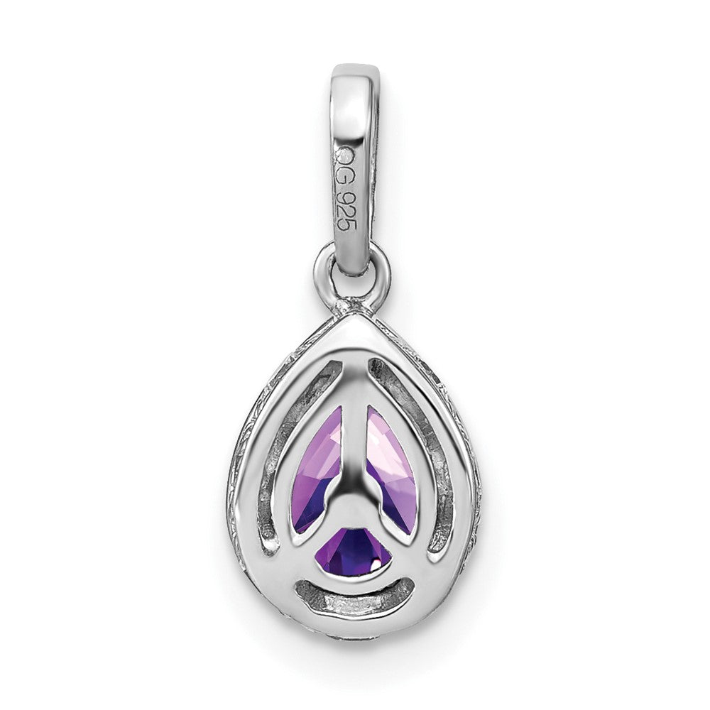 14K Weißgold Anhänger mit birnenförmigem Amethyst und echten Diamanten