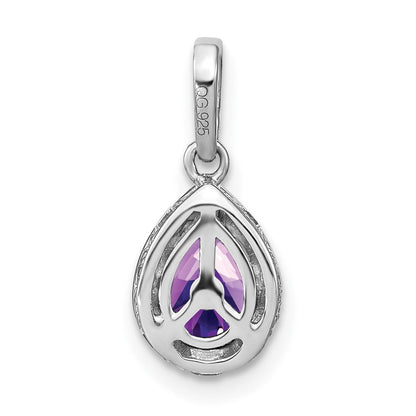 14K Weißgold Anhänger mit birnenförmigem Amethyst und echten Diamanten