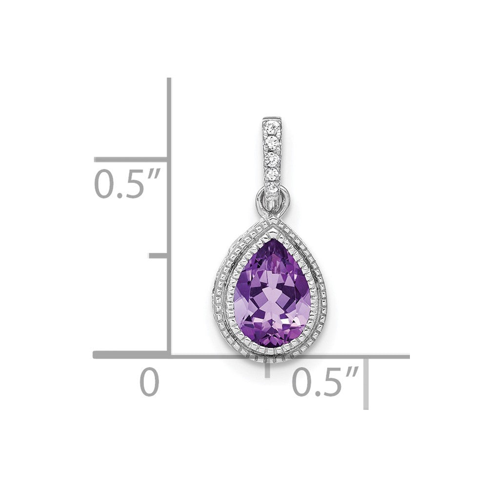 14K Weißgold Anhänger mit birnenförmigem Amethyst und echten Diamanten