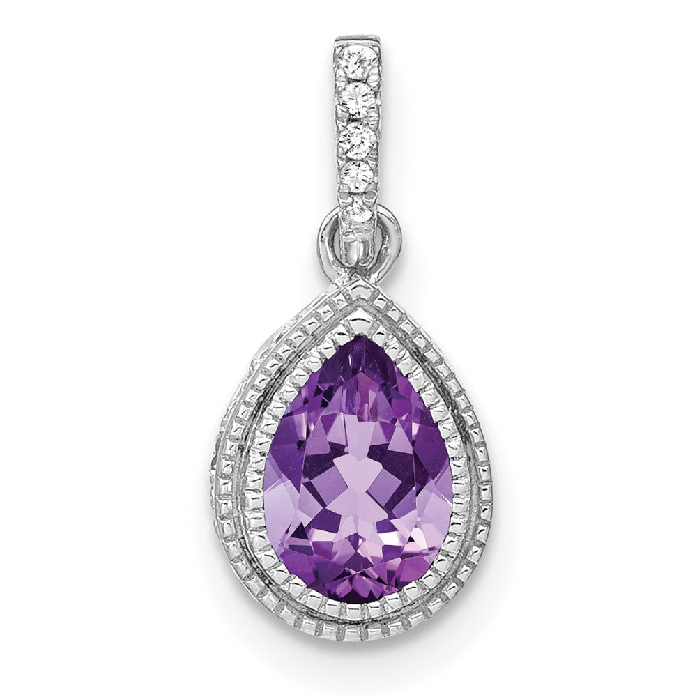14K Weißgold Anhänger mit birnenförmigem Amethyst und echten Diamanten