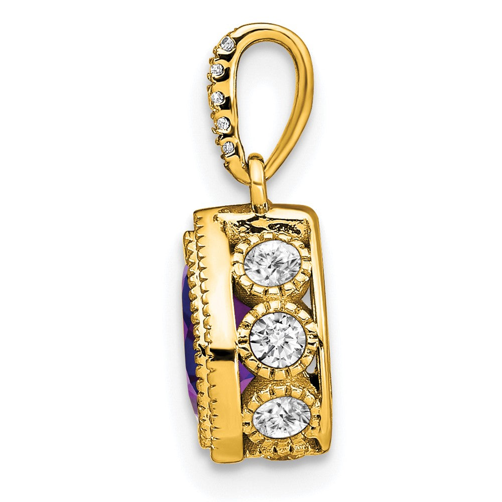 14 Karat Gelbgold Anhänger mit birnenförmigem Amethyst und echten Diamanten