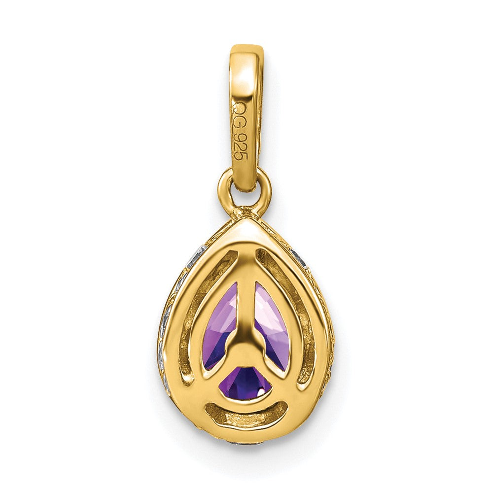 14 Karat Gelbgold Anhänger mit birnenförmigem Amethyst und echten Diamanten