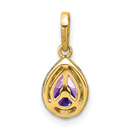 14 Karat Gelbgold Anhänger mit birnenförmigem Amethyst und echten Diamanten