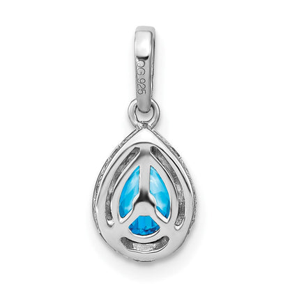 14K Weißgold Anhänger mit Blautopas im Birnenschliff und echten Diamanten