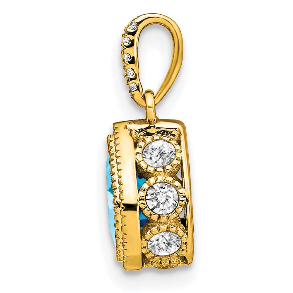 14K Gelbgold Anhänger mit birnenförmigem Blautopas und echten Diamanten