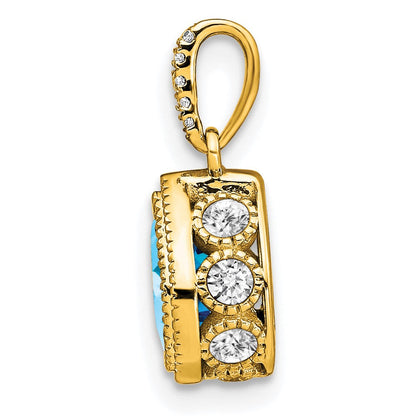 14K Gelbgold Anhänger mit birnenförmigem Blautopas und echten Diamanten