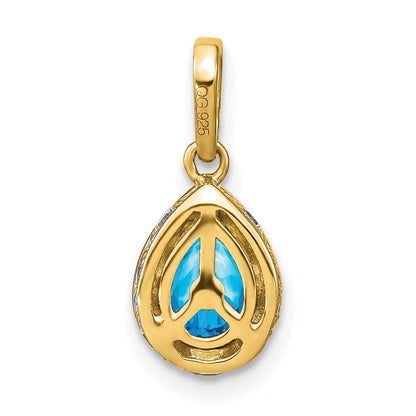 14K Gelbgold Anhänger mit birnenförmigem Blautopas und echten Diamanten