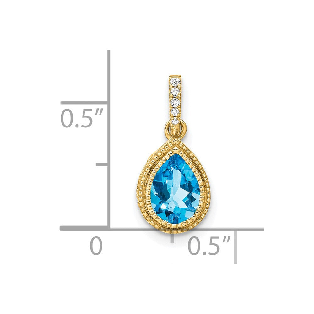 14K Gelbgold Anhänger mit birnenförmigem Blautopas und echten Diamanten