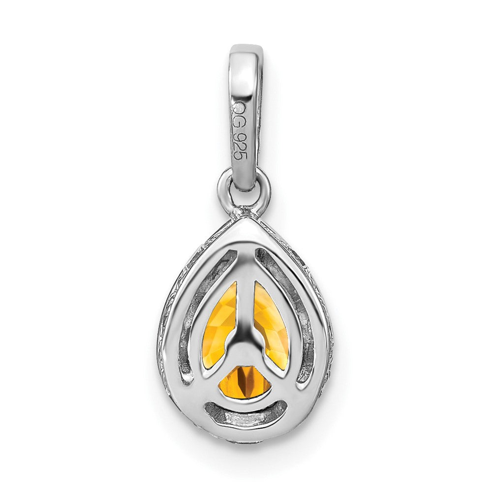 14K Weißgold Anhänger mit birnenförmigem Citrin und echten Diamanten