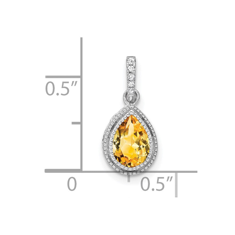 14K Weißgold Anhänger mit birnenförmigem Citrin und echten Diamanten