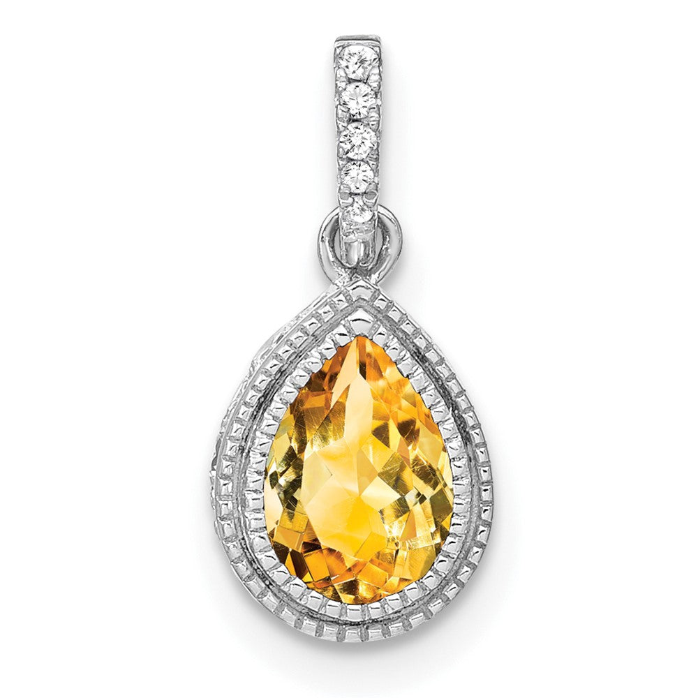 14K Weißgold Anhänger mit birnenförmigem Citrin und echten Diamanten