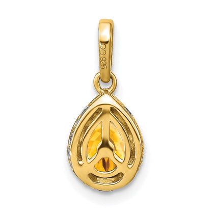 14K Gelbgold Anhänger mit Citrin im Birnenschliff und echten Diamanten