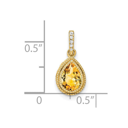 14K Gelbgold Anhänger mit Citrin im Birnenschliff und echten Diamanten