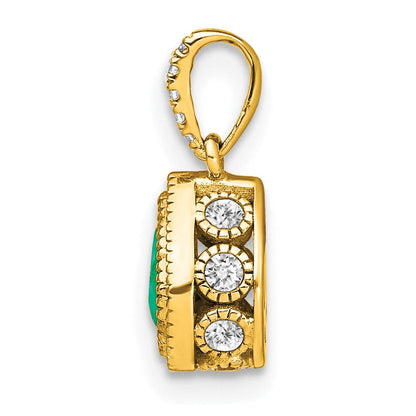 14K Gelbgold Anhänger mit birnenförmigem Smaragd und echten Diamanten