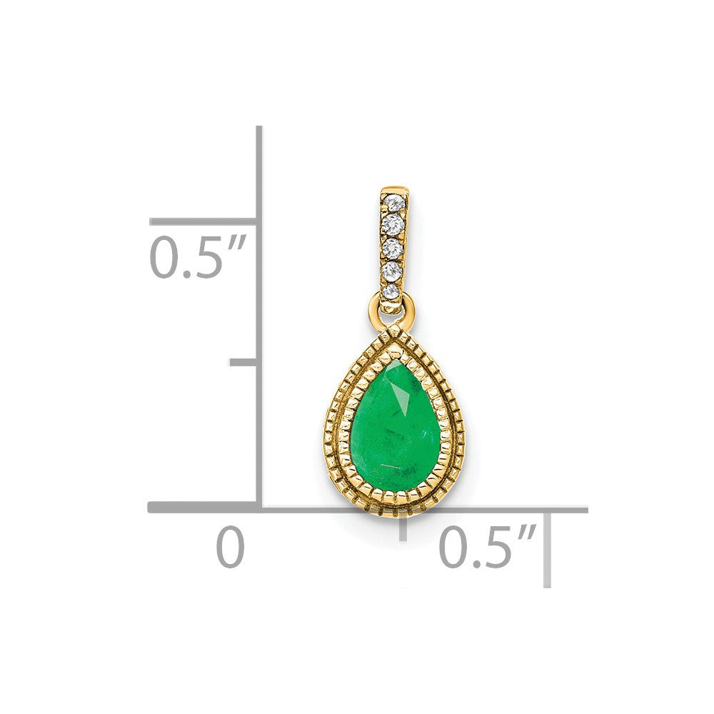 14K Gelbgold Anhänger mit birnenförmigem Smaragd und echten Diamanten