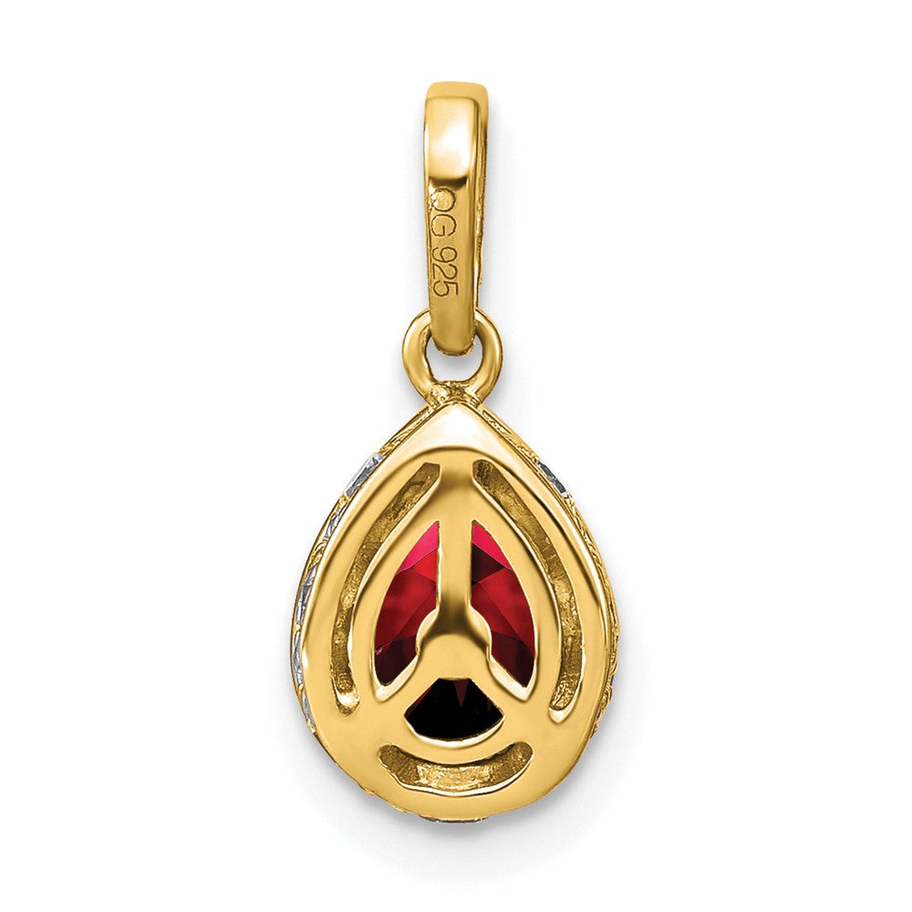 14K Gelbgold Anhänger mit birnenförmigem Granat und echten Diamanten