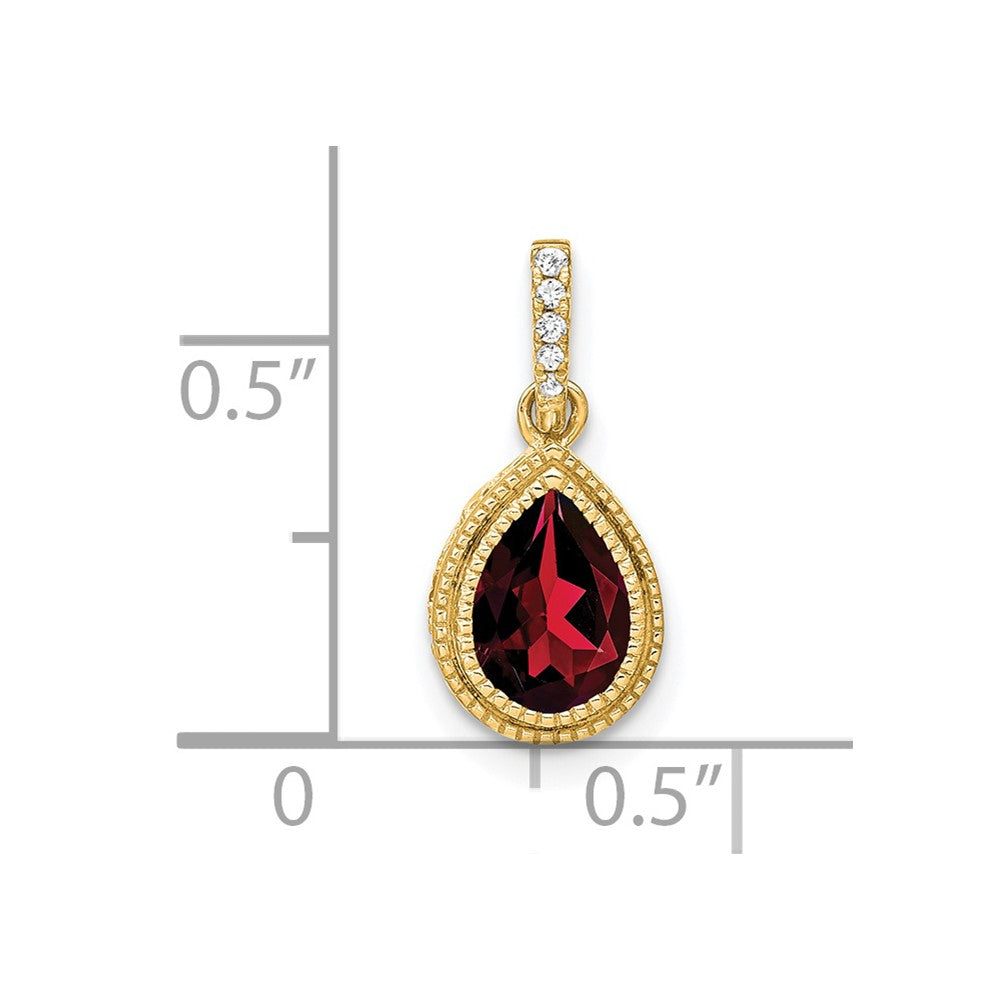 14K Gelbgold Anhänger mit birnenförmigem Granat und echten Diamanten