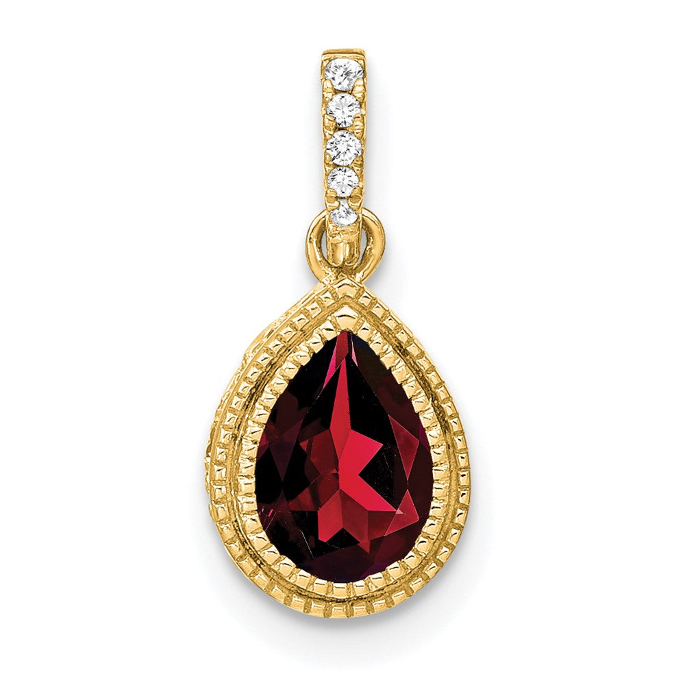 14K Gelbgold Anhänger mit birnenförmigem Granat und echten Diamanten